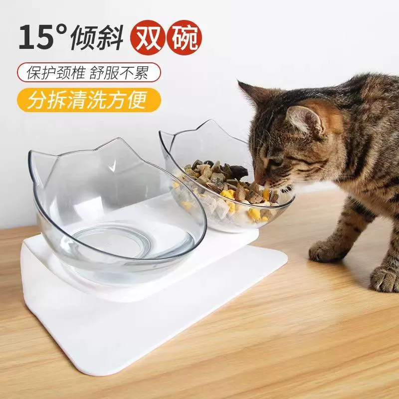 Миска для домашних животных с наклонным ртом, раковина для защиты шеи кошки, нескользящая пластиковая миска для кормления, двойная миска, оптовая продажа, устойчивые к падению волос