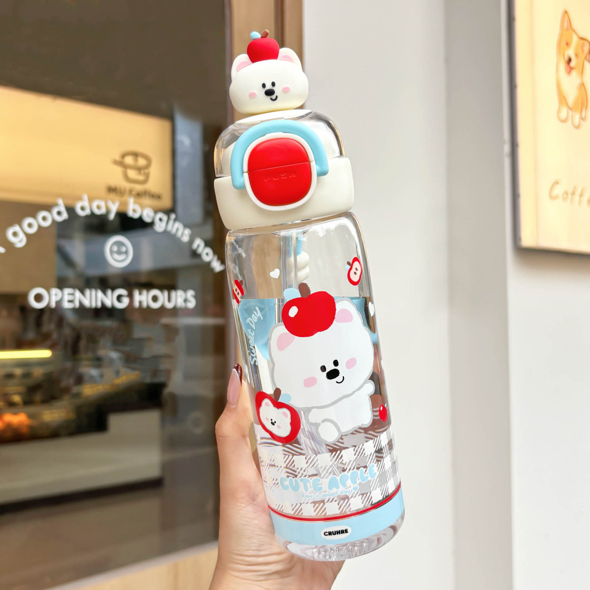 Cute taza de agua de dibujos animados para niños estudiantes taza de paja doble bebida taza de mano portátil taza de plástico resistente a altas temperaturas