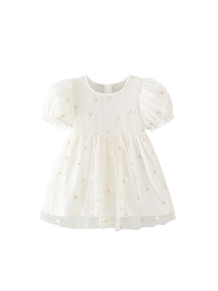 En stock malwee niñas vestido de verano nuevo estilo europeo y americano cuello redondo manga corta falda para pequeños y medianos niños