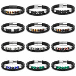 欧美跨境复古双层编织手链天然石编织皮革磁铁扣手环火山虎眼手镯