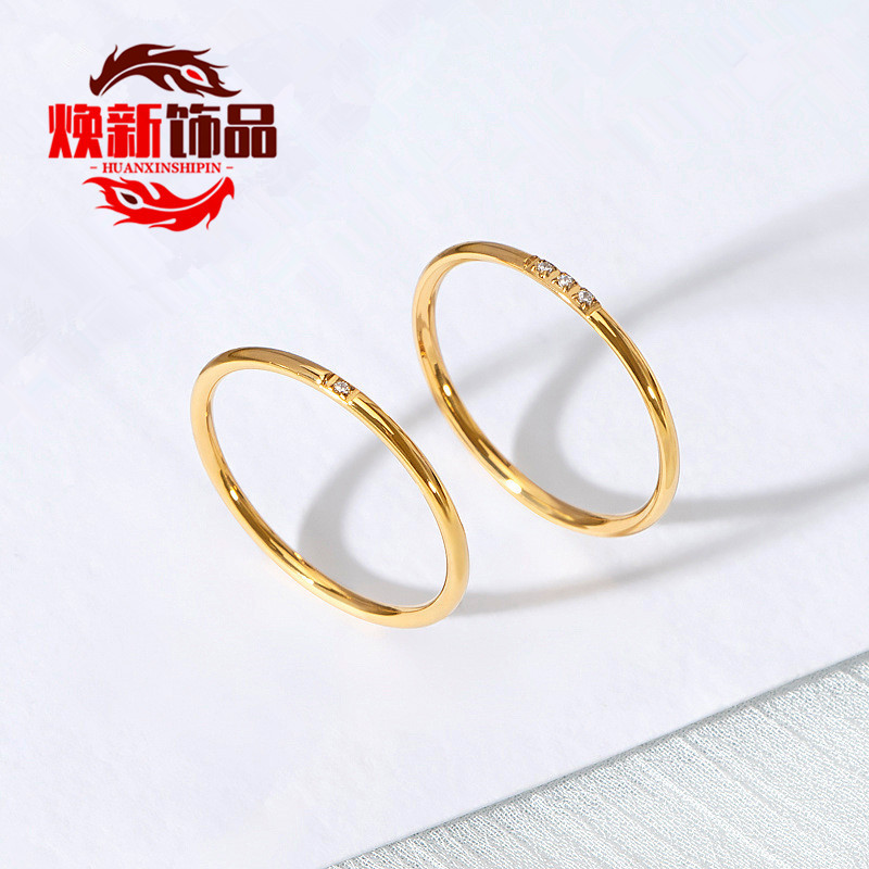 European and American Fashion Thin Round Coil One Diamond Ring Plated with 18K Gold Accessible Luxury Cool Style Titanium Steel Cnc Diamond Ring for Women