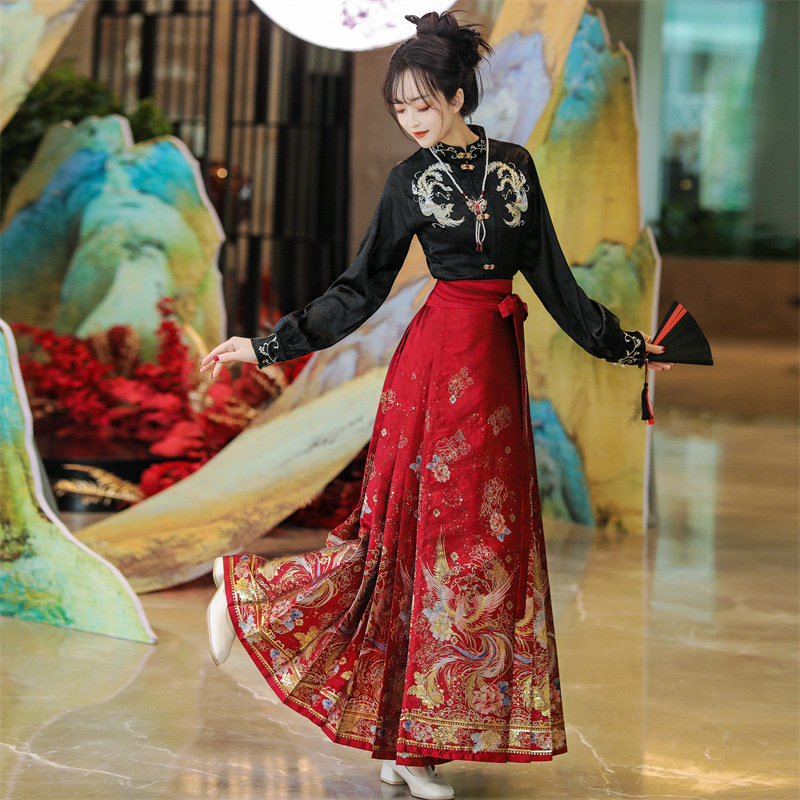 New original Hanfu women's spring and summer woven gold imitation makeup flower vest dress full set of daily national style elements toast clothing