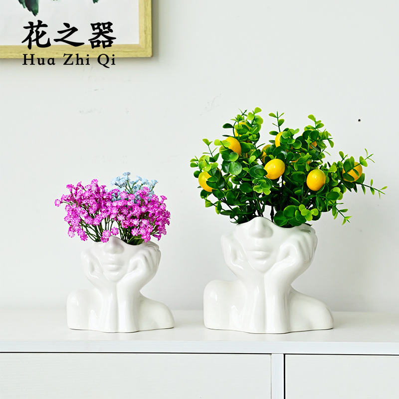 Flower Vase Cross-border Human Vase Art Vase Nordic Home Decoration Ceramic Vase White Ceramic Flower Insert