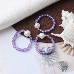 Noble amethyst natural fresh water pearl ring elastic line free size wholesale color retention United States 14K gold