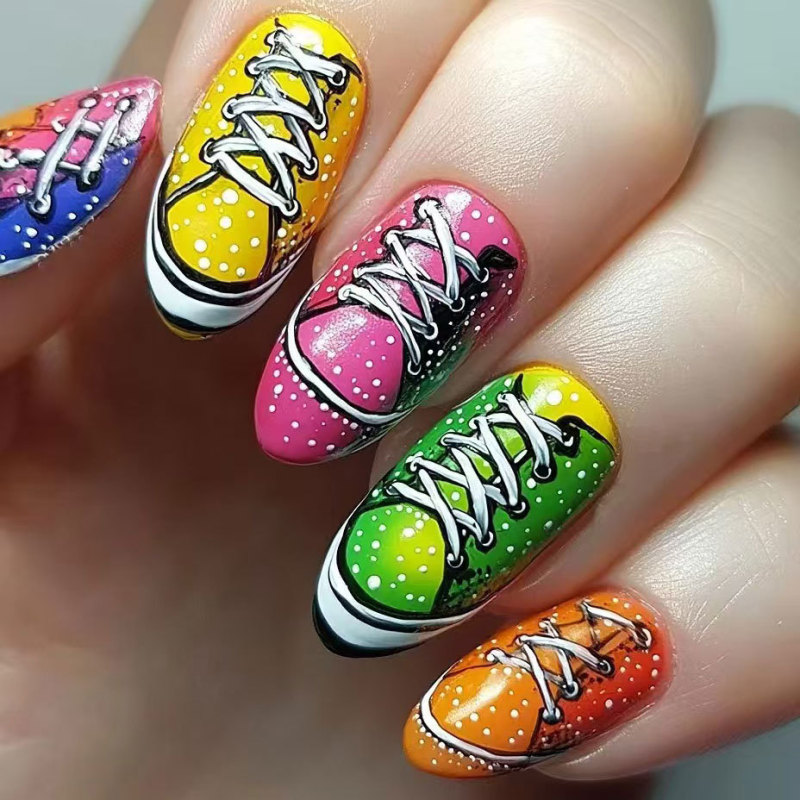 X-0641 Trendy Cool Sports Shoes Manicure Puts Street Style on Fingertips 24 Pieces of Finished Wearable Nails