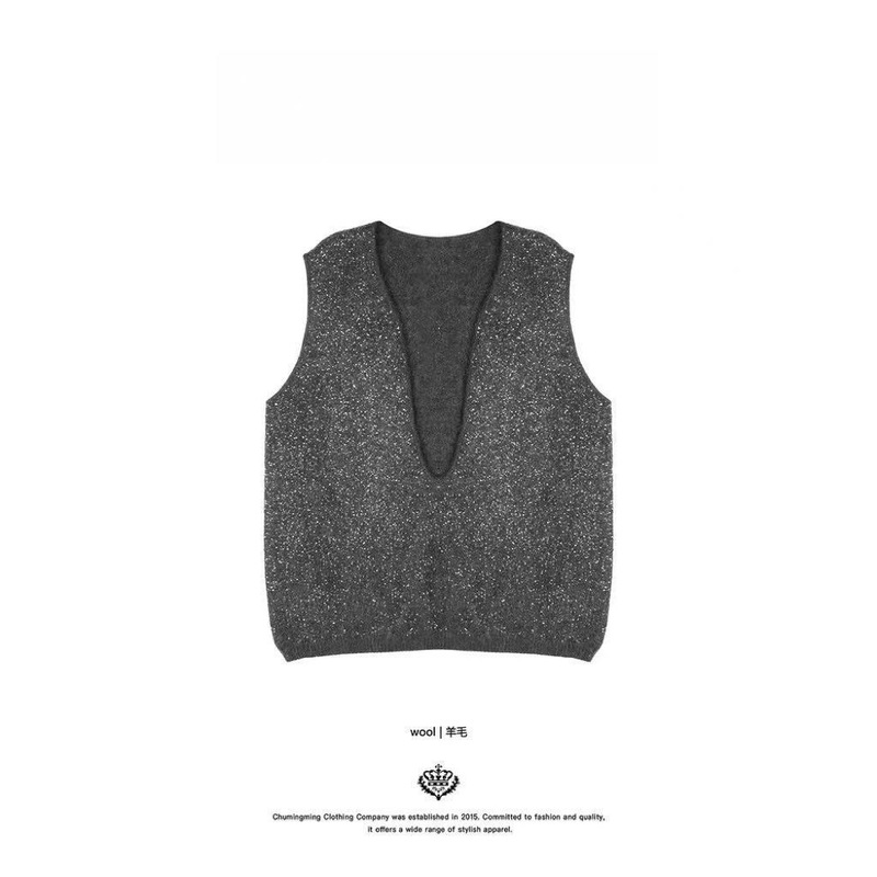 2025 Early Autumn Wear High-End Korean Style South African Jin Sequined Knitted Vest V-Neck Sleeveless Layered Women's Clothing