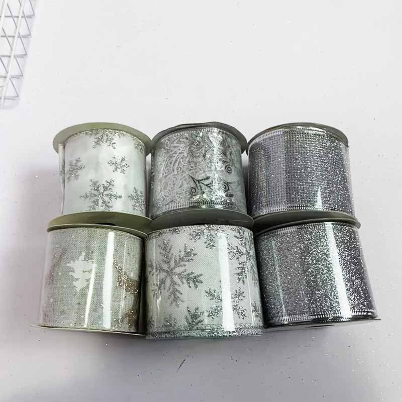 現物卸売りクリスマス箔押し透明リボン模造麻鉄線辺拷問ベルト網糸装飾リボンリボン|undefined