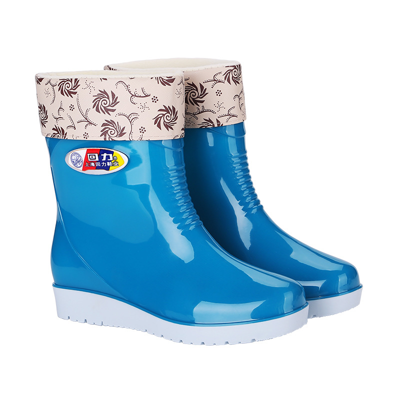 Shanghai HuiLi mujer zapatos de lluvia 583 moda barril corto impermeable zapatos de agua gruesos zapatos de goma antideslizante