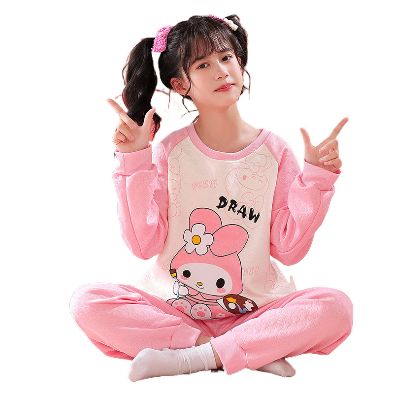 소녀 잠옷 가을과 겨울 두꺼운 샌드위치 공기 면 큰 어린이 긴 소매 소녀 MERLOT 어린이 홈 의류 세트