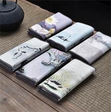 中式手绘布艺茶席双面色麂皮鹿绒禅意吸水布艺茶道桌旗台布茶具批