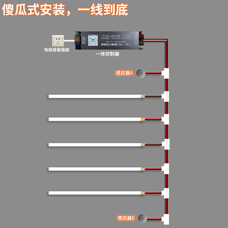 PLC二線バスモデル誘導ステップランプ配線ネット赤スマート階段ランプ別荘地脚ステップランプ付き|undefined