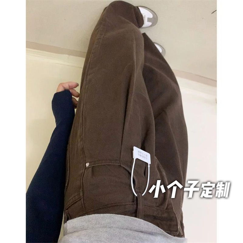 150小矮个子美拉德直筒宽松牛仔裤女秋高腰复古休闲阔腿拖地长裤