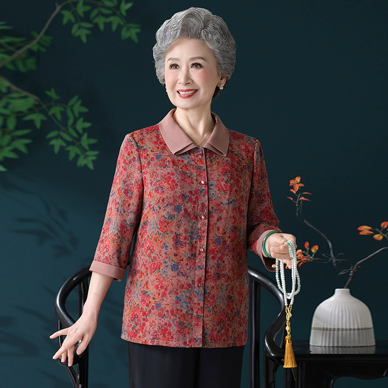 Летняя рубашка с рукавом три четверти для женщин среднего и пожилого возраста, топы, летняя свободная рубашка для бабушки, рубашка с цветочным принтом, одежда для мамы