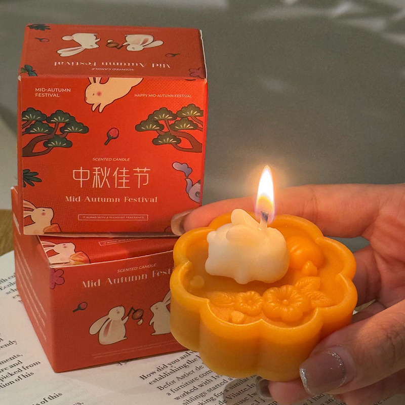 中秋礼物月饼兔子香氛蠟燭创意装饰摆件手工伴手礼香薰蜡烛|undefined