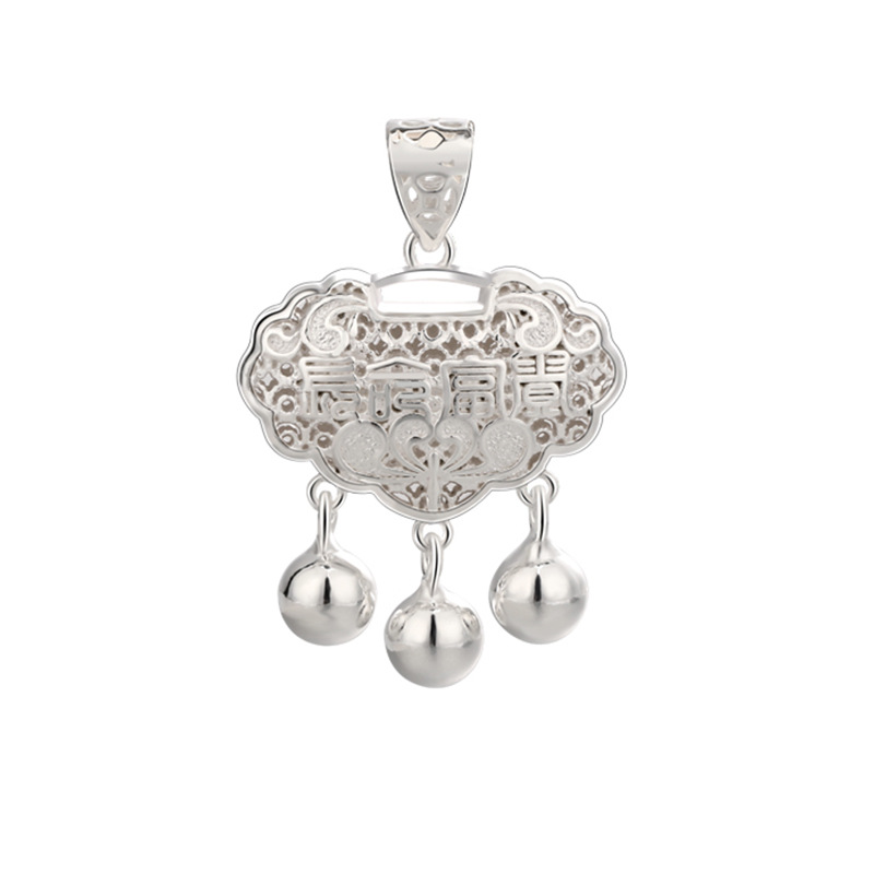 Pie de plata 990 bebé colgante de cerradura de larga vida mujer larga vida rica bolsa de cerradura hueca bebé cerradura de plata regalo de luna llena