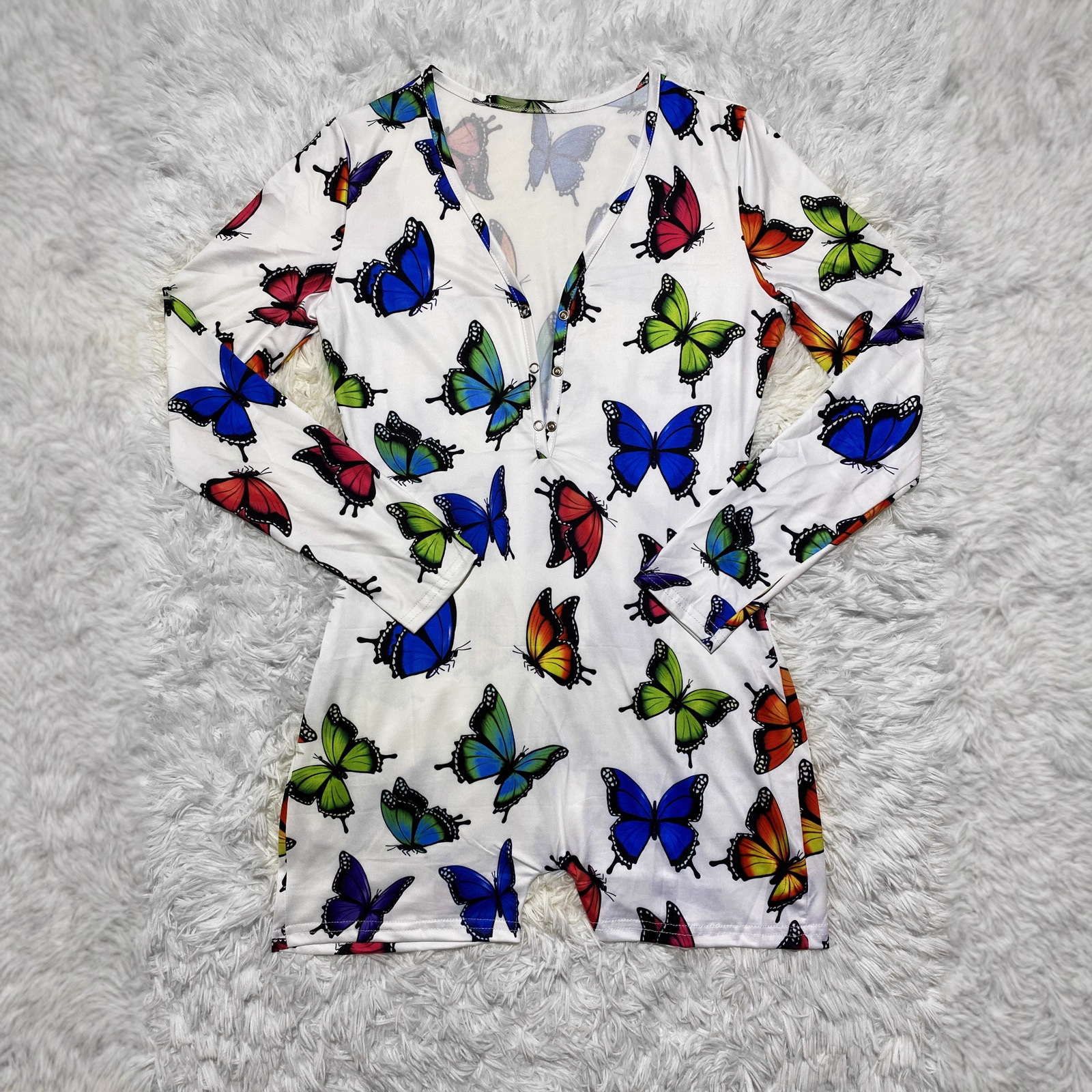 D9449 Amazon Hot Cross-border European and American Women's Casual Pattern Printed Long Sleeve Shorts Home Jumpsuit