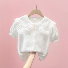 外贸童装女童短袖衬衫2025夏装雪纺儿童女孩夏季白色衬衣夏天上衣