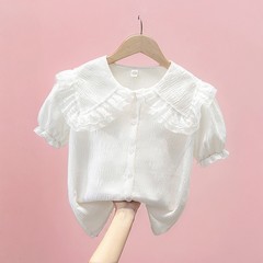 2024 summer children's clothing for girls: short-sleeved shirt, chiffon, white blouse for girls