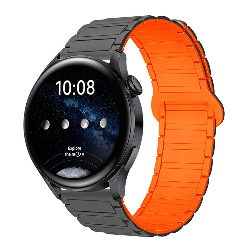 适用三星华为表带GT3/4/5荣耀watch4567二代三珠硅胶磁吸手表带|undefined