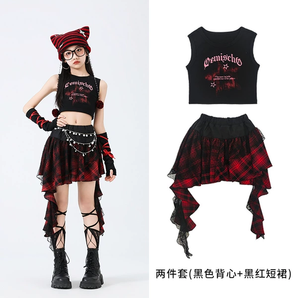 Set, black vest, mini-skirt, 2 pieces
