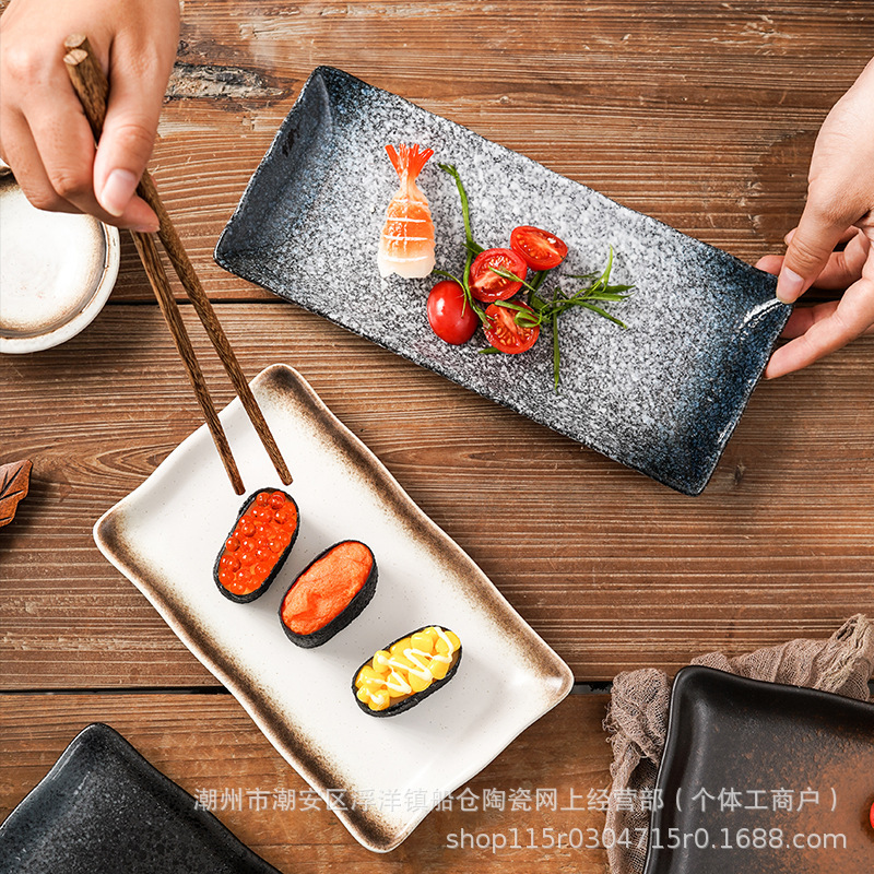 Japanese-style Ceramic Japanese Cuisine Long Sushi Plate Flat Plate Special Plate Rectangular Sashimi Plate Commercial Tableware