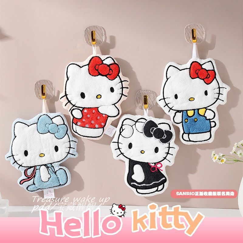 Cartoon Hello Kitty Hand Towel, Hangable Coral Fleece Double-Layer Thickened Children's Towel Hand Wipe Cloth