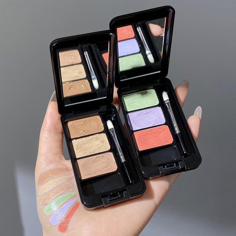 Gemon natural Reparación de tres colores corrector facial acné marcas manchas lágrima ranura cubierta reparación brillo maquillaje