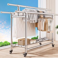 304ステンレス製ハンガー置き地三竿移動式伸縮折りたたみシンプル家庭用室内干し布団