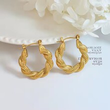 欧美钛钢复古麻花钮纹耳环女18K金不掉色轻奢气质高级感秋冬耳饰