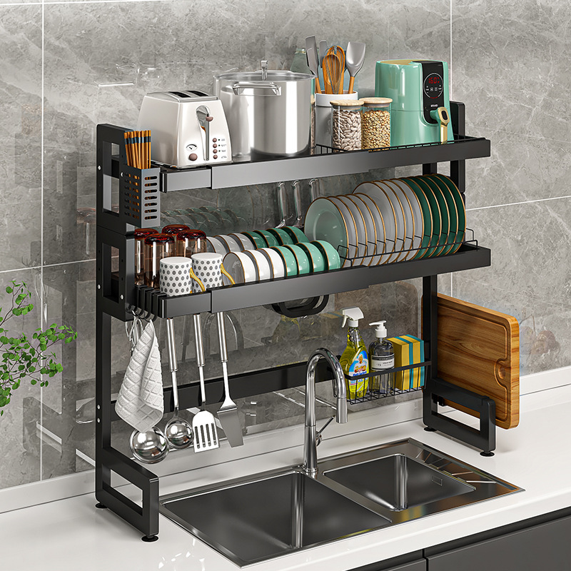 Fregadero de la cocina estante de drenaje estante de plato cuchillo palillos tubo de tabla de cortar estante de plato de secado estante de almacenamiento retráctil al por mayor