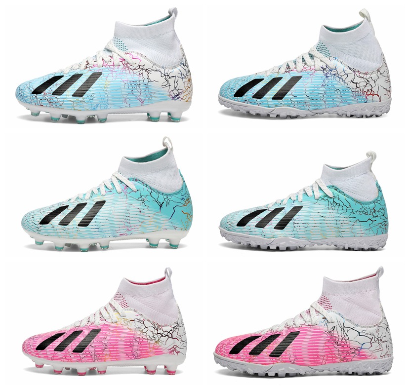 Fabricante más tamaño zapatos de fútbol de los hombres de alta superior artificial hierba rota uñas Pato Mandarín zapatos adolescentes estudiantes transpirable zapatos de entrenamiento