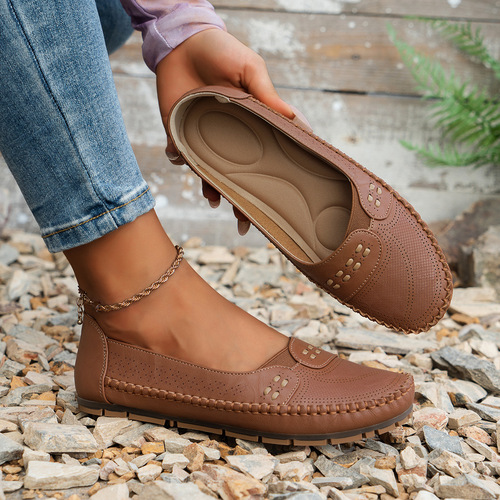 Ladies' Flat Loafers with Oversized Stitching Laser Technology - E-commerce Supply