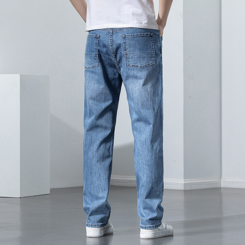 Elastic High-end Men's Jeans New Loose Straight Leg Pants for Spring and Autumn with Fleece Lining and Thick Long Pants