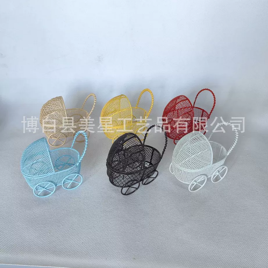 铁艺摆件铁网装饰宝宝BB婴儿车手推车收纳微缩娃娃屋配件花园装饰