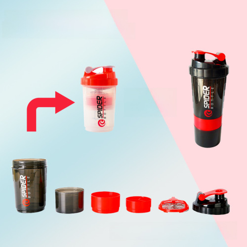 500ml three-layer shaker bottle sports water bottle protein powder gym shaker smoothie blender cup stylish water bottle