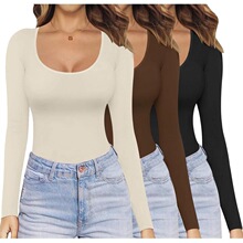 L 71669 Low Neck Long Sleeve Slim Fit T-Shirt ��Բ������T��