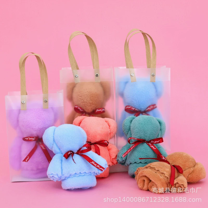 Полотенце из кораллового флиса с изображением медведя, свадебный подарок, сувенирное полотенце, корпоративный подарок, полотенце для лица