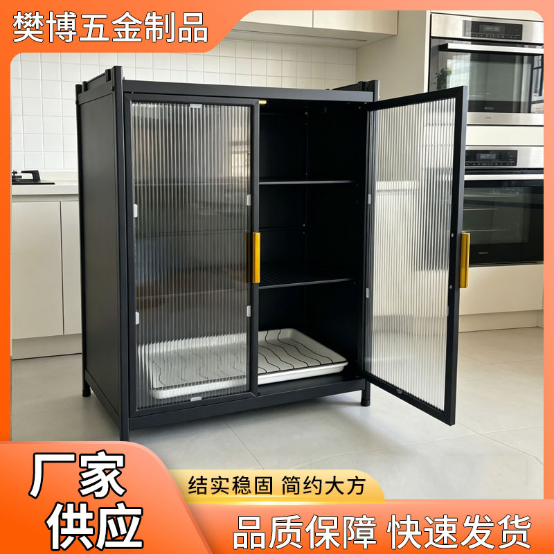 家用碳钢带门置物架 厨房落地防尘收纳架 多功能杂物整理柜