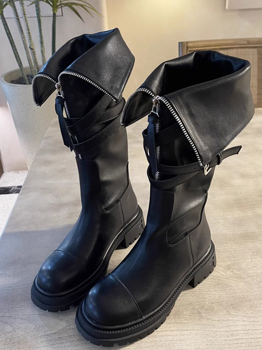 ShoeGlobe 2025 Spring And Autumn New Over-the-Knee Long For Women Martin With Belt Buckle Thick Sole Motorcycle Riding High Tube_voghion.com