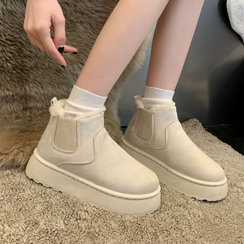 Женские зимние сапоги на толстой подошве, новая модель 2025 года, на флисовой подкладке, утепленные, теплые, женская обувь, большие хлопковые сапоги в северо-восточном стиле.