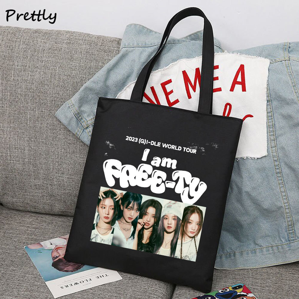 GI DLE帆布袋iam free-ty手提袋文艺单肩女包 海报印花时尚帆布包