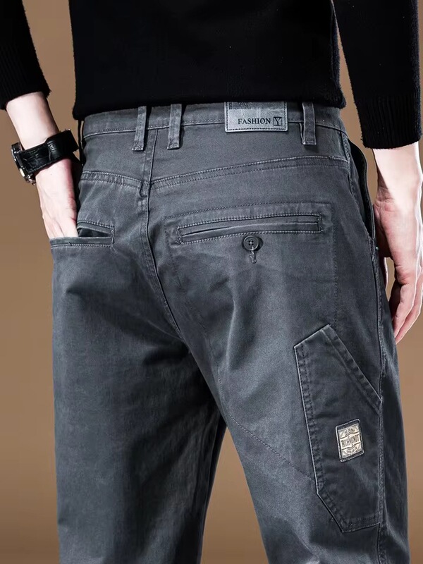 97% Cotton Men's Work Pants, Light Luxury Patchwork Work Jogger Pants, New Loose Casual Brand Pants, Khaki 97% Cotton Men's Work Pants, Light Luxury Patchwork Work Jogger Pants, New Loose Casual Brand Pants, Khaki