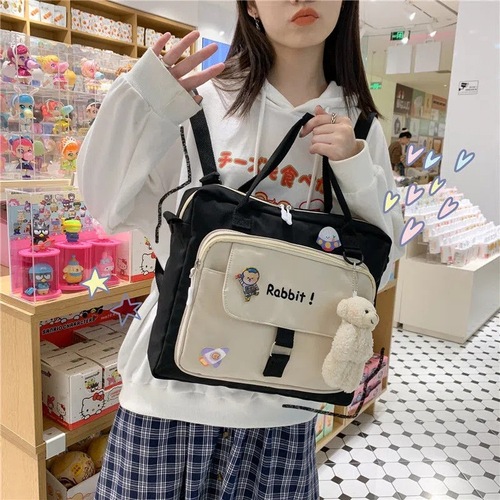 Japanese contrasting color large-capacity handbag Korean version Harajuku student one-shoulder cross-body school bag multi-purpose backpack