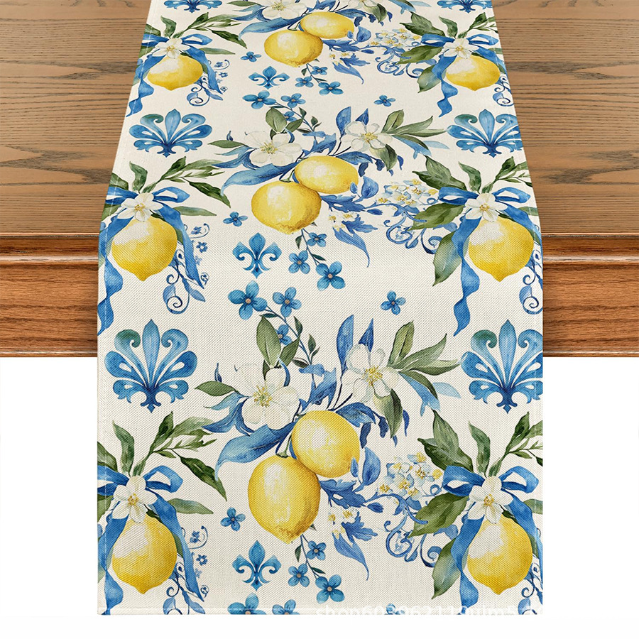Nuevo verano limón lino bandera de mesa de fiesta al aire libre decoración de mesa de té de tela en el hogar bandera de mesa de té