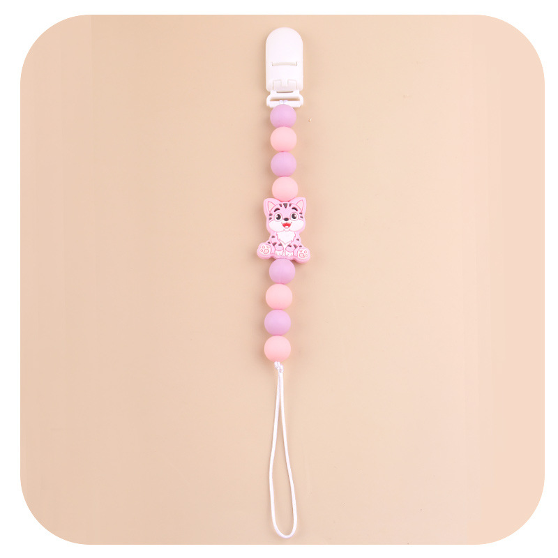 Amazon nuevo clip de pezón de plástico para bebés animados animales gatos calmar silicona bebé molar cadena de pezón