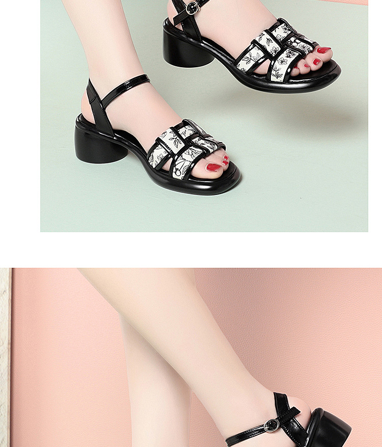 Sandal nữ quai ngang đan dây gót vuông đế dày — màu đen chi tiết 13
