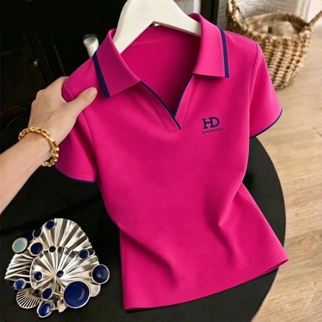 [Cotton 95 Spandex 5] Summer versatile fashion lapel short sleeve new niche design stitching contrast color PoloT