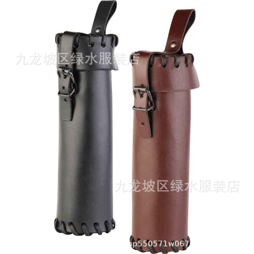 2021wish亚马逊红酒袋皮带扣酒瓶袋皮革手编水袋挎腰箭袋迷你箭筒