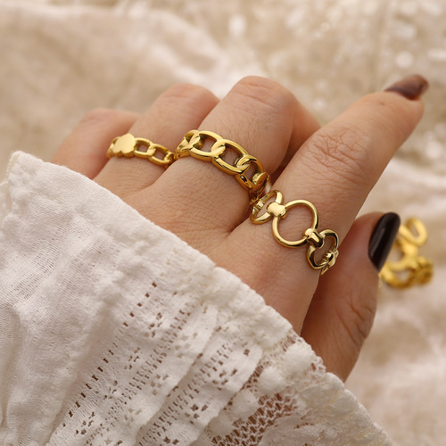 Titanium steel open ring plated with 14K real gold, non-fading, high-end women's ring, stainless steel hydraulic ring wholesale