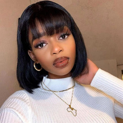 Cross-border foreign trade women's short hair side bangs bobo head European and American fashion short straight hair high temperature silk mechanism wig set